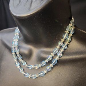 Vintage Necklace 16” West Germany Two Strand Mid Century Light Blue Clear Marked